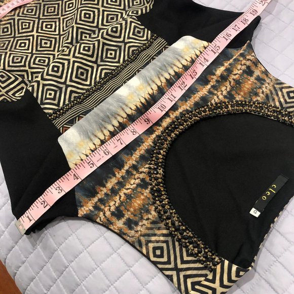 Evening knee length dress. Brazilian brand CLEO. Mixed print colors. Size L - Picture 10 of 12